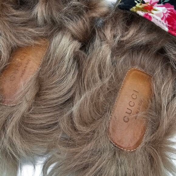 Gucci Princetown Horsebit Flat Slide Mule Fur Floral Black Velvet Size 38 US 8 - Picture 6 of 10
